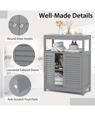 Bathroom Floor Cabinet Storage Organizer with Open Shelf & Double Shutter Door