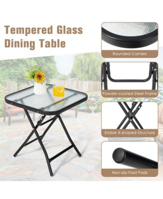 Patio Folding Square Glass Side Table Bistro Coffee Table Plant Stand