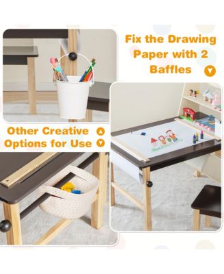 Kids Art Table & 2 Chairs Set Wooden Drawing Desk