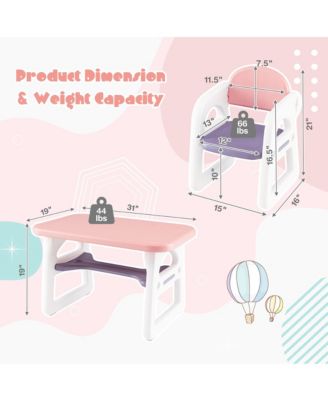 3-Piece Kids Table and Chair Set Toddler Activity Study Desk with Building Blocks