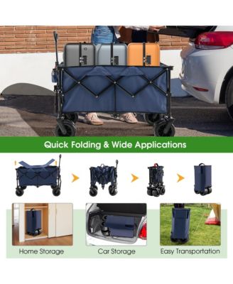 Folding Collapsible Wagon Utility Garden Cart w/ Wide Wheels Adjustable Handle