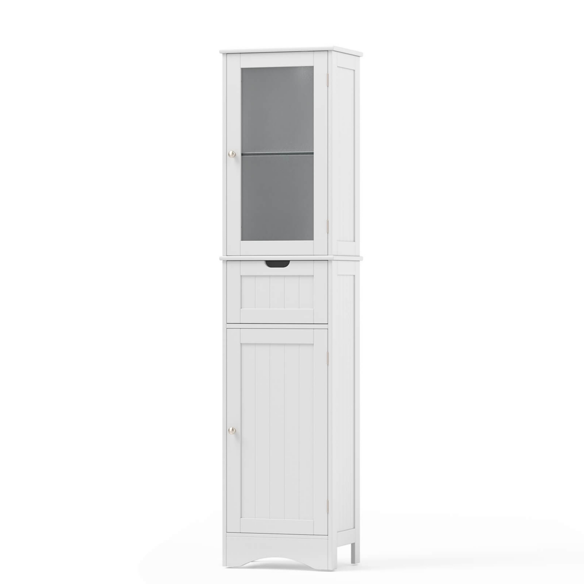 Costway Bathroom Tall Cabinet Freestanding Linen Tower with Doors & Drawer