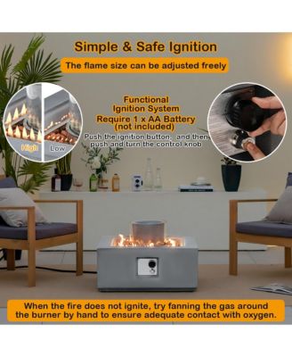 28'' Patio Fountain Fire Pit Table 50,000 BTU Square Propane Fire Pit