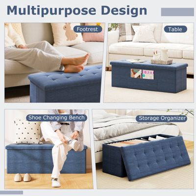 Fabric Folding Ottoman Storage Chest With Divider Bed End Bench