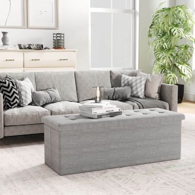 Fabric Folding Ottoman Storage Chest With Divider Bed End Bench