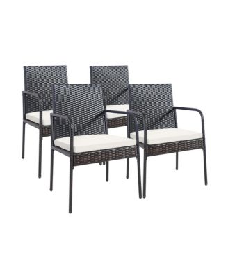 4 PCS Outdoor Patio Rattan Dining Chairs Cushioned Sofa