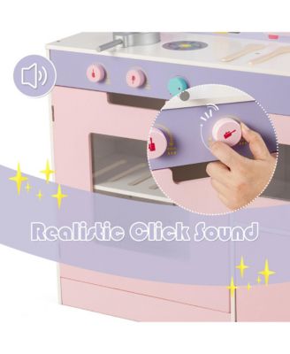 2 in 1 Kids Play Kitchen & Cafe Restaurant Wooden Pretend Cooking Playset Toy