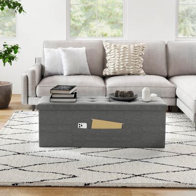 Fabric Folding Ottoman Storage Chest With Divider Bed End Bench