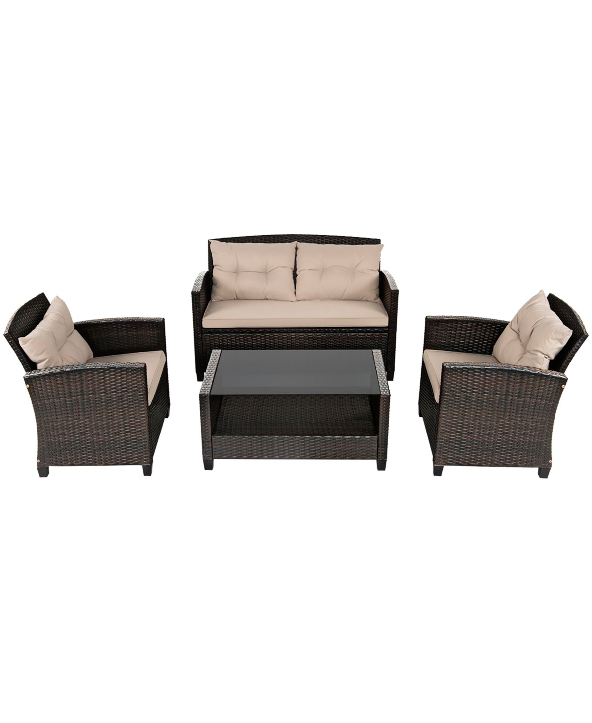 Gymax 4pcs Patio Rattan Conversation Set Cushioned Outdoor Furniture Set