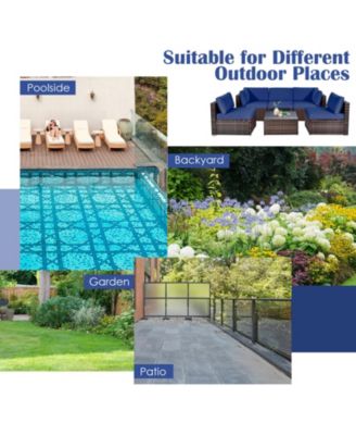 6PCS Rattan Outdoor Sectional Sofa Set Patio Furniture Set w/ Navy Cushions