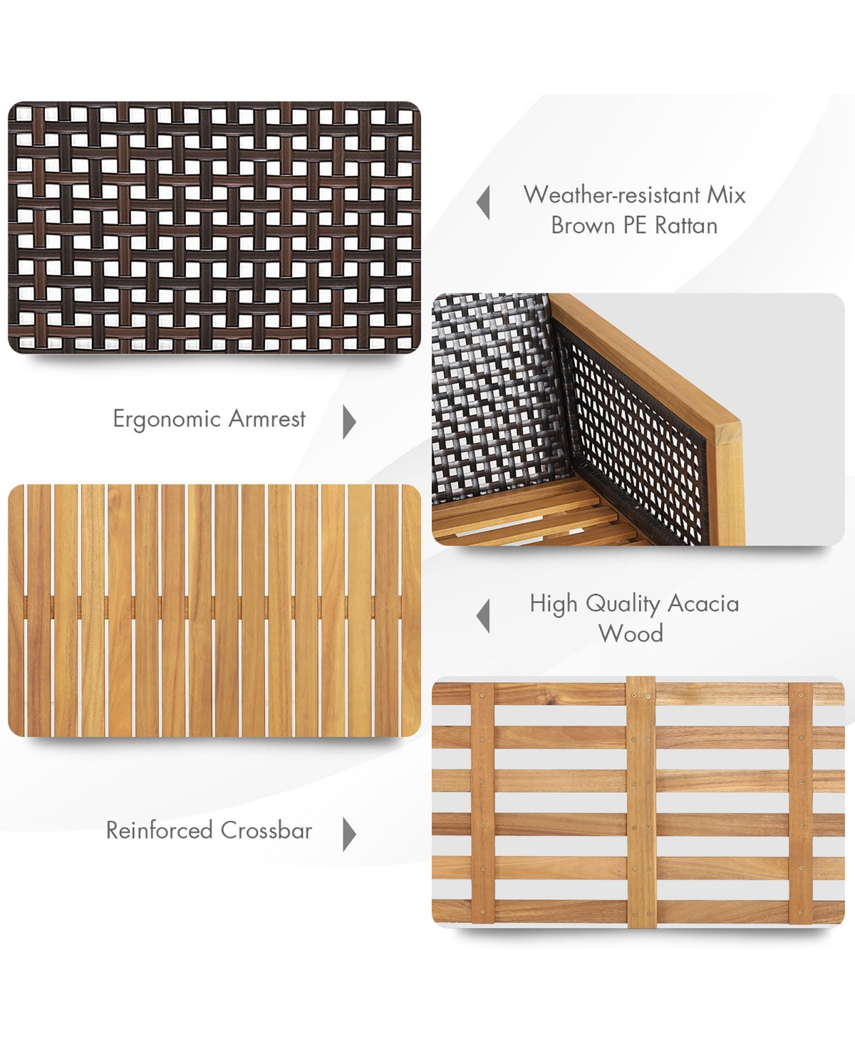 Gymax 4PCS Patio Acacia Wood Furniture Set Pe Rattan Conversation Set w/ Red Cushions