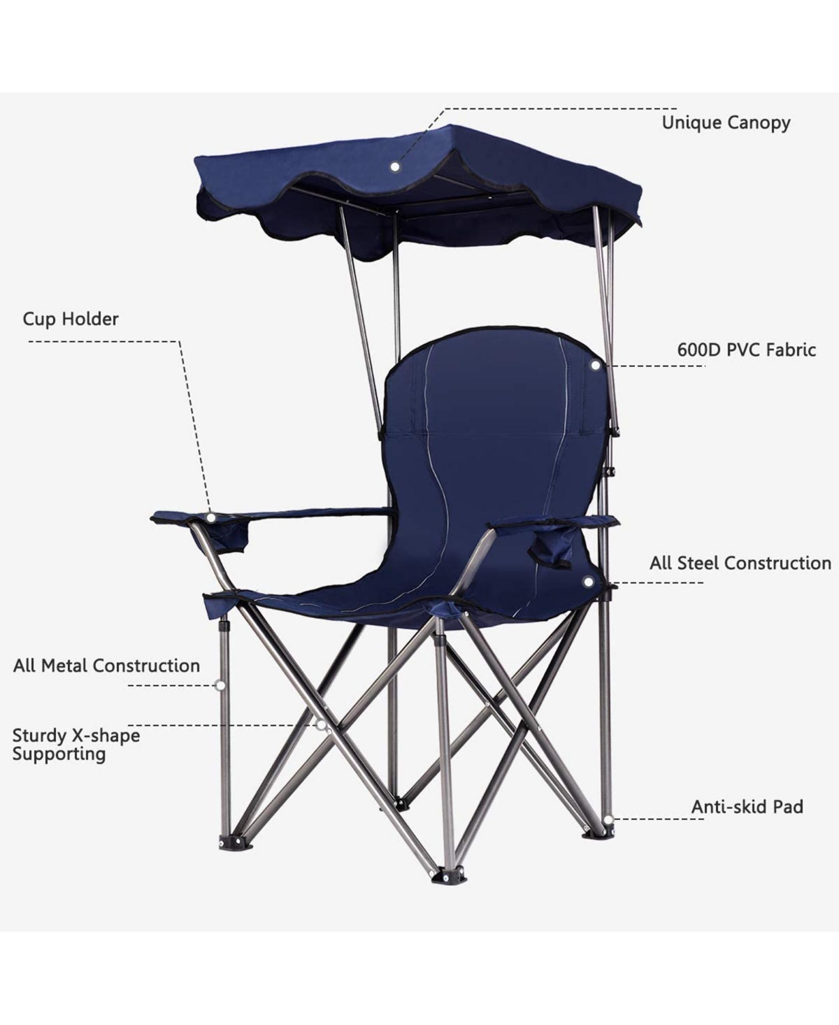 Gymax Folding Canopy Camping Chair Portable Beach Chair w/ Carrying Bag- Blue