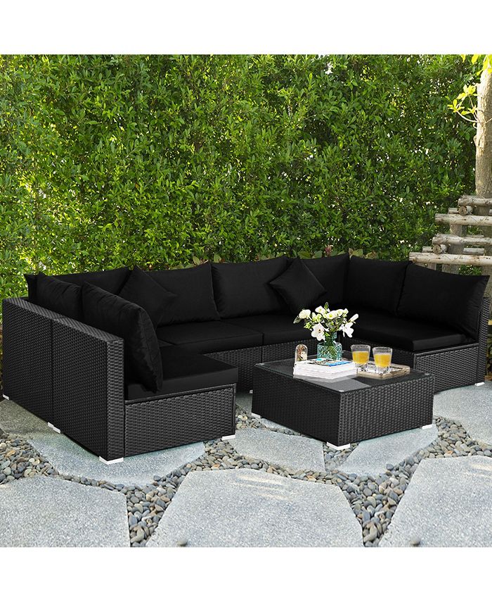 Gymax 7PCS Rattan Patio Conversation Set Sectional Furniture Set w