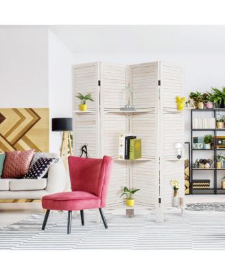 4 Panel Folding Room Divider Screen W/3 Display Shelves 5.6 Ft Tall