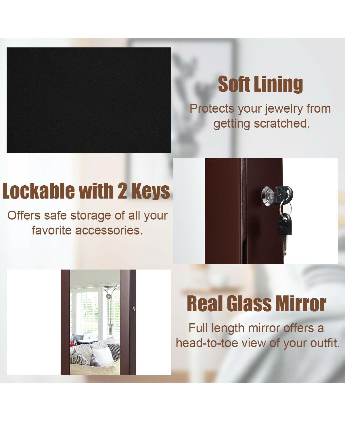 Costway Wall Door Mounted Mirror Jewelry Cabinet Organizer