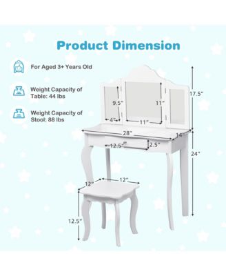Vanity Table Set Makeup Dressing Table Kids Stool Mirror