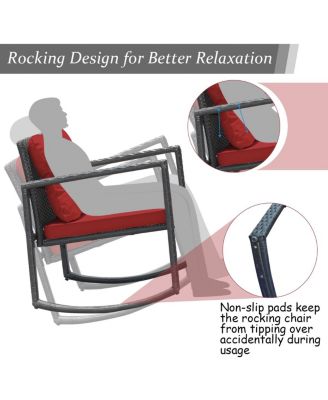 3PC Patio Rattan Conversation Set Rocking Chair Cushioned