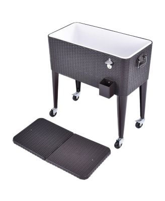 Outdoor Rattan 80QT Party Portable Rolling Cooler Cart Ice Beer