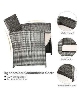 4PCS Rattan Patio Furniture Set Garden Lawn Sofa Cushioned Seat