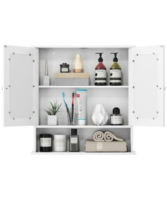  22''W x 5''D x 23''H. New Bathroom Wall Cabinet Double Mirror Door Cupboard Storage Medicine Cabinet Shelf