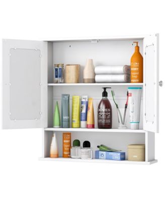  22''W x 5''D x 23''H. New Bathroom Wall Cabinet Double Mirror Door Cupboard Storage Medicine Cabinet Shelf