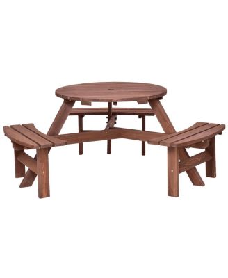 Patio 6 Person Outdoor Wood Picnic Table Beer Bench Set Pub Dining Seat Garden