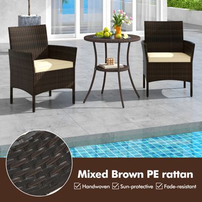 Round Rattan Wicker Coffee Table Glass Top Steel Frame Patio Furni W/Lower Shelf