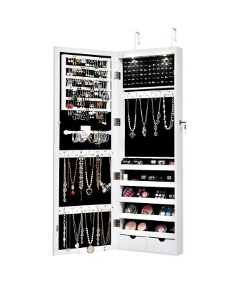 Wall Mount Mirrored Jewelry Cabinet Organizer LED Lights