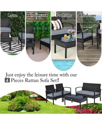4PCS Patio Rattan Wicker Furniture Set Brown Loveseat Sofa