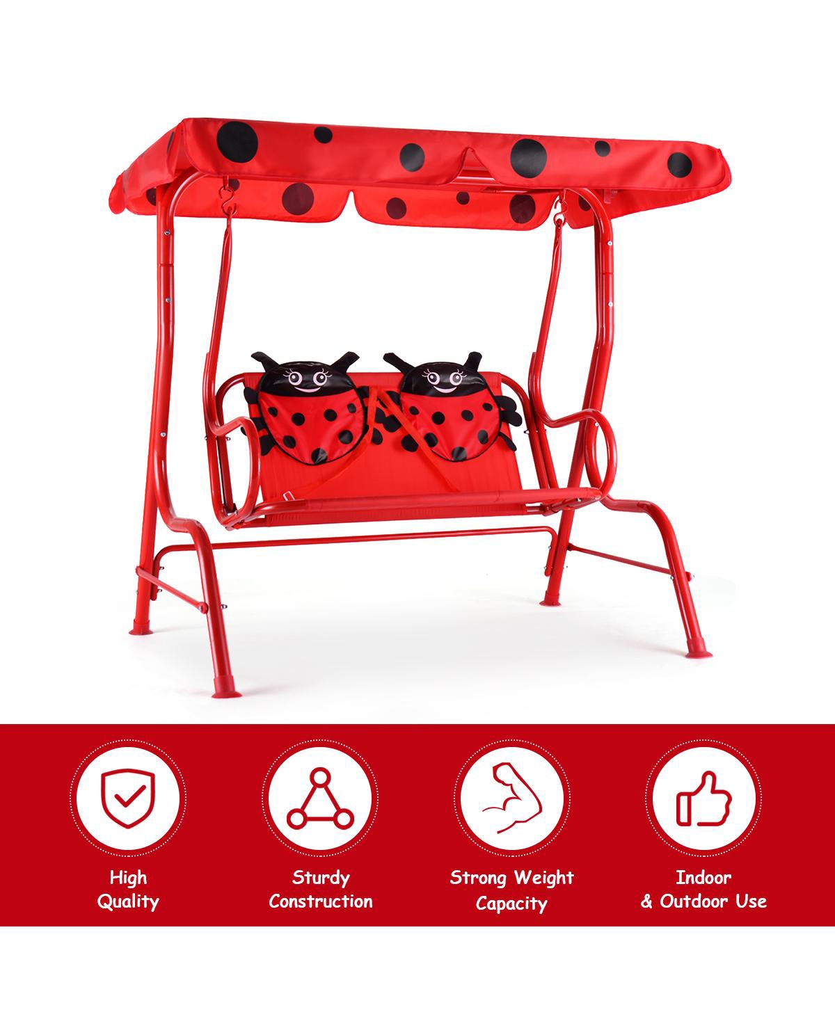 Costway Kids Patio Swing Chair Children Porch Bench Canopy 2 Person Yard Furniture