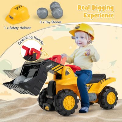 Kids Toddler Ride On Excavator Digger Truck Scooter w/ Sound & Seat Storage Toy