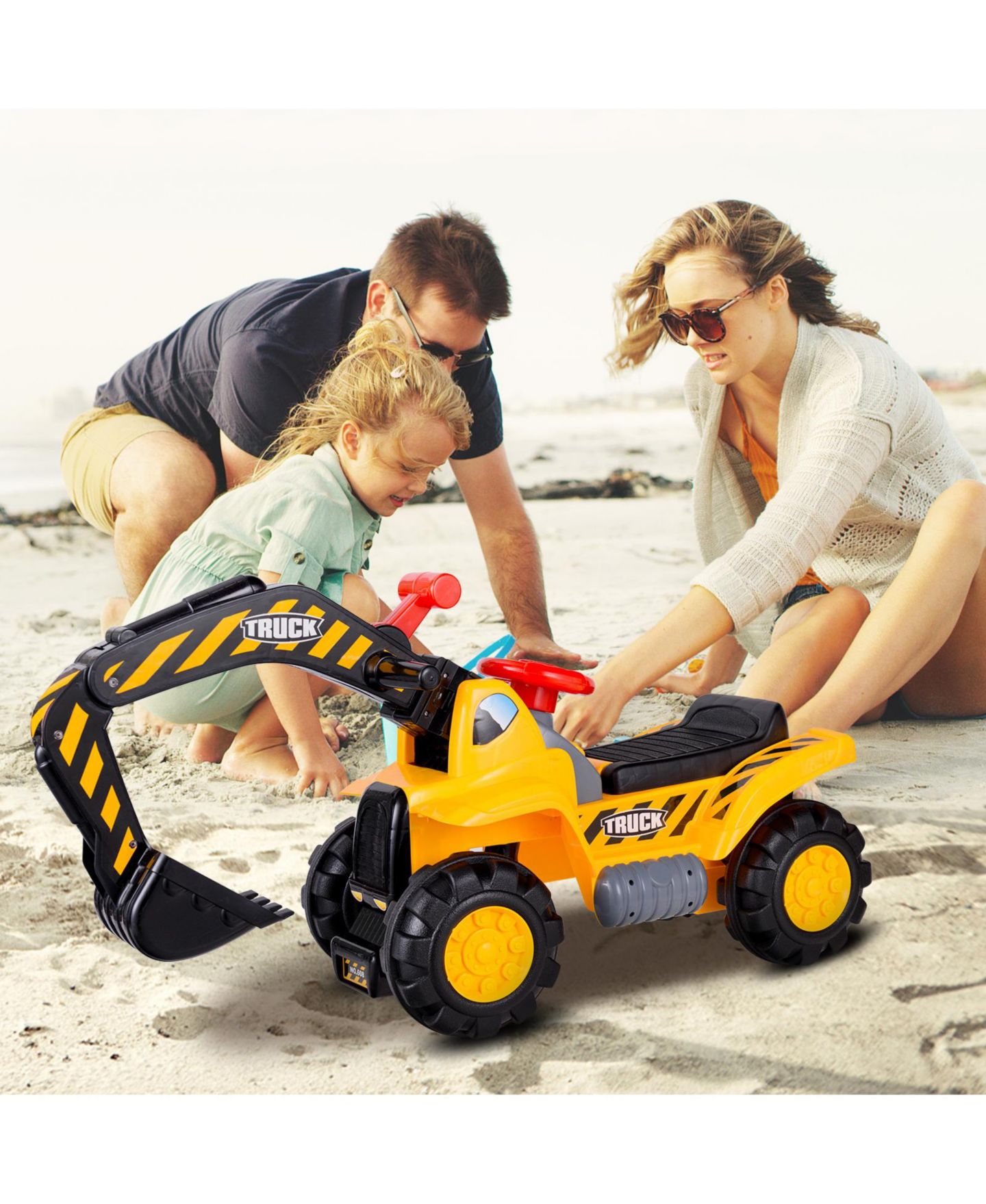 Детская игрушка Costway Kids' Ride-On Excavator Digger with Under-Seat Storage, 35"L x 17.5"W x 12"H, Ages 3+, цвет: Жёлтый — фото 3