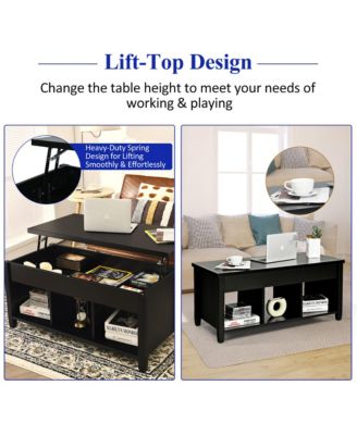 Lift Top Coffee Table w/ Hidden Compartment and Storage Shelves