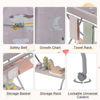 Baby Changing Table Folding Diaper Changing Station w/ Safety Belt & Wheels
