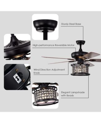 52'' Ceiling Fan with Light Reversible Crystal Ceiling Fan Lamp W/Remote Control