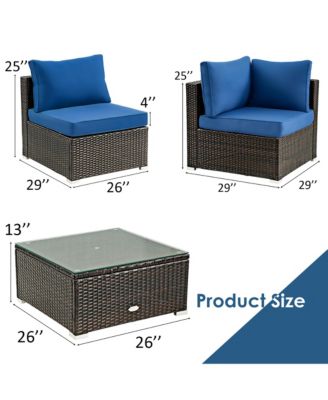 5PCS Patio Rattan Furniture Set Cushioned Sofa Chair Coffee Table