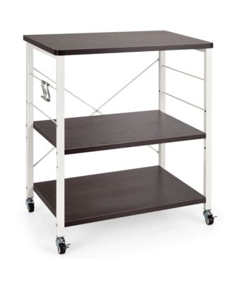 3-Tier Kitchen Baker s Rack with Adjustable Shelves, Hooks, and Lockable Wheels for Microwave and Utility Storage