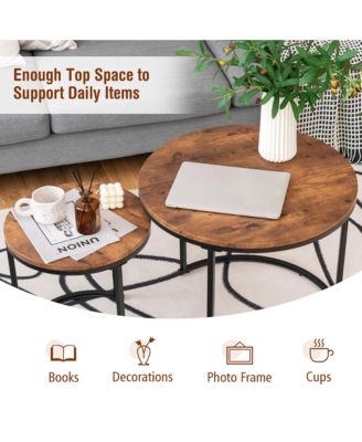 Nesting Coffee Table Set of 2 for Balcony Living Room Modern Round Side Tables