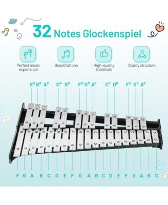 32 Note Glockenspiel xylophone Percussion Bell Kit w/ Adjustable Stand