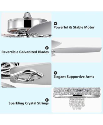 50'' Electric Crystal Ceiling Fan W/Light Adjustable Speed