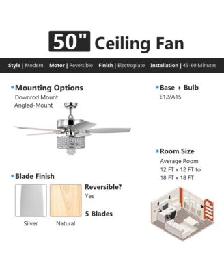 50'' Electric Crystal Ceiling Fan W/Light Adjustable Speed