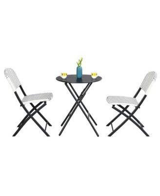 3PCS Patio Rattan Bistro Set Folding Table Chairs Garden Deck