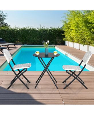 3PCS Patio Rattan Bistro Set Folding Table Chairs Garden Deck