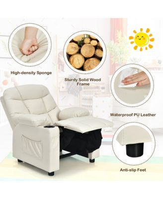 Kids Youth Recliner Chair PU Leather w/Cup Holders & Side Pockets