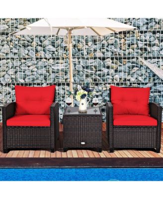 3PCS Patio Rattan Furniture Set Cushioned Sofa Coffee Table Garden