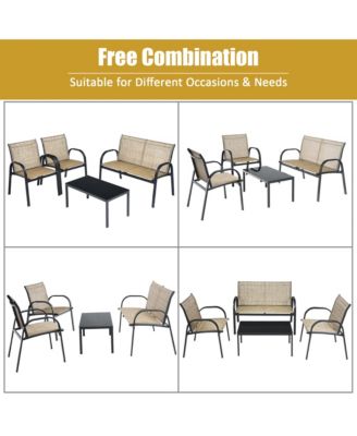 4 PCS Patio Furniture Set Sofa Coffee Table Steel Frame Garden