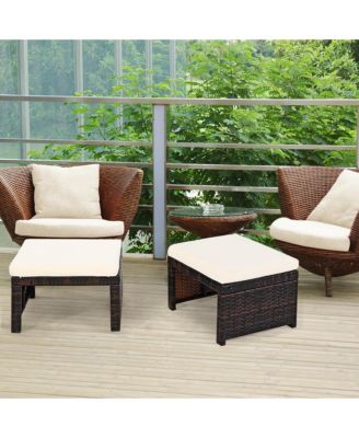 2PCS Patio Rattan Ottoman Cushioned Seat Foot Rest Furniture