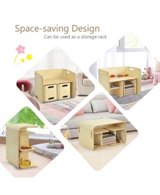 3 Piece Kids Wooden Table & Chair Set Children Multipurpose Homeschool Furniture