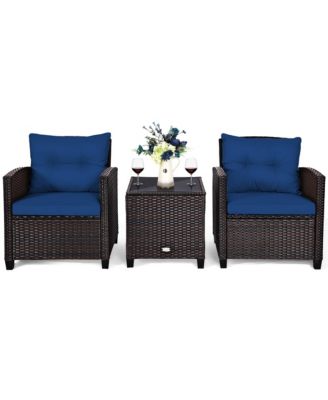 3PCS Patio Rattan Furniture Set Cushioned Sofa Coffee Table Garden
