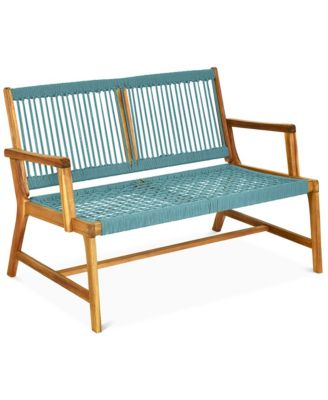 2-Person Patio Acacia Wood Bench Porch Garden Yard Deck